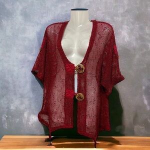 Katie Todd Cardigan Sweater M Medium Lagenlook Boxy Asymmetric Hem Open Knit Art